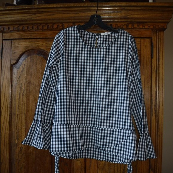 Pleione blk/white plaid blouse - Picture 1 of 2